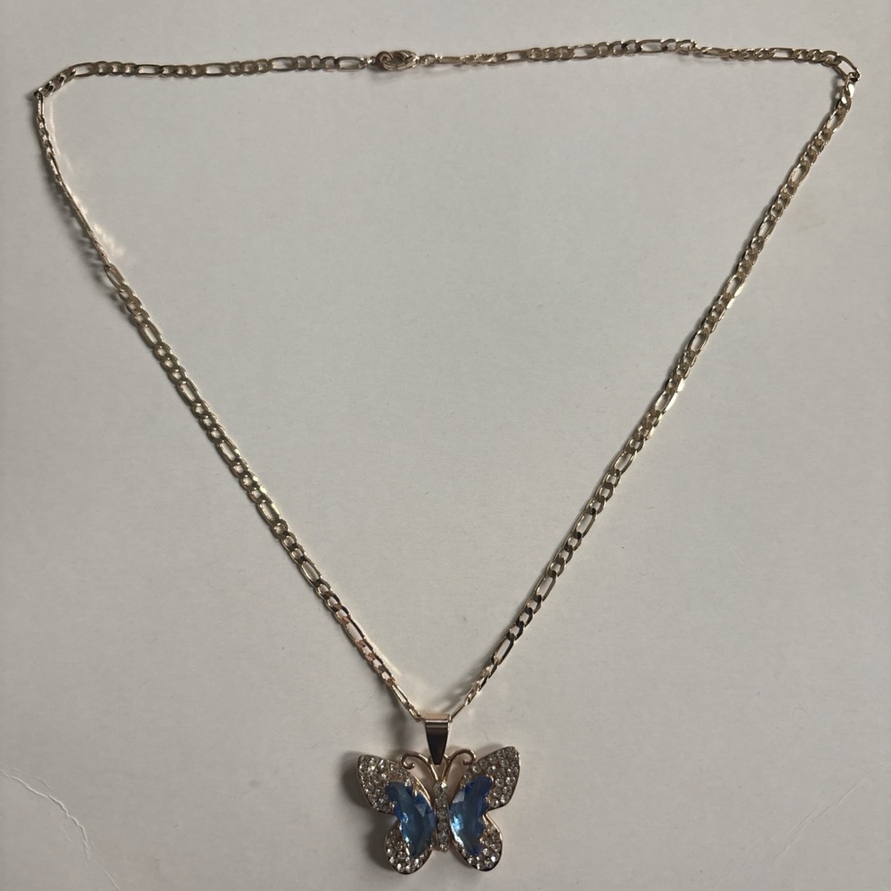 Elegant Gold Butterfly Necklace with Blue Accents